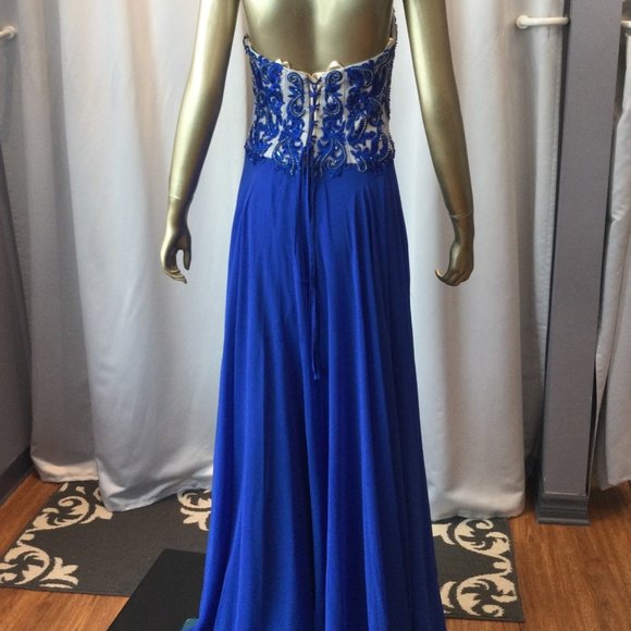 Strapless royal blue corset back chiffon skirt formal/prom/semi formal gown - Picture 2 of 2